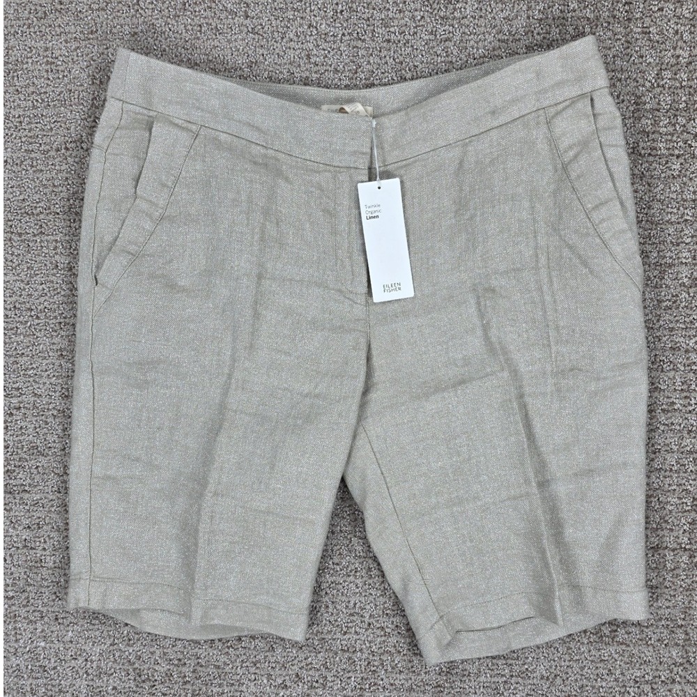 EILEEN‎ FISHER Twinkle Organic Linen Walking Shorts Gold Metallic Womens 10 NEW